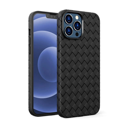 iPhone 14 Pro Max Cross Grid Weaving Pattern Design Silicone Case back Cover