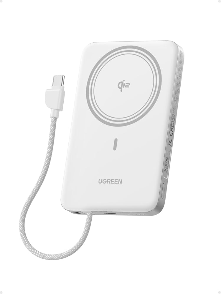 UGREEN Magflow Air 10000mAh 30W Qi2 Aluminium Alloy Magnetic Wireless Power Bank Built-in Cable – Model PB570 – Portable Fast Charging Battery Pack for Smartphones, Tablets, Laptops and USB-Powered Devices