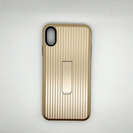 iPhone Xs Max Stipe Hard Grip Suitcase type Back Cover with kick Stand Gold