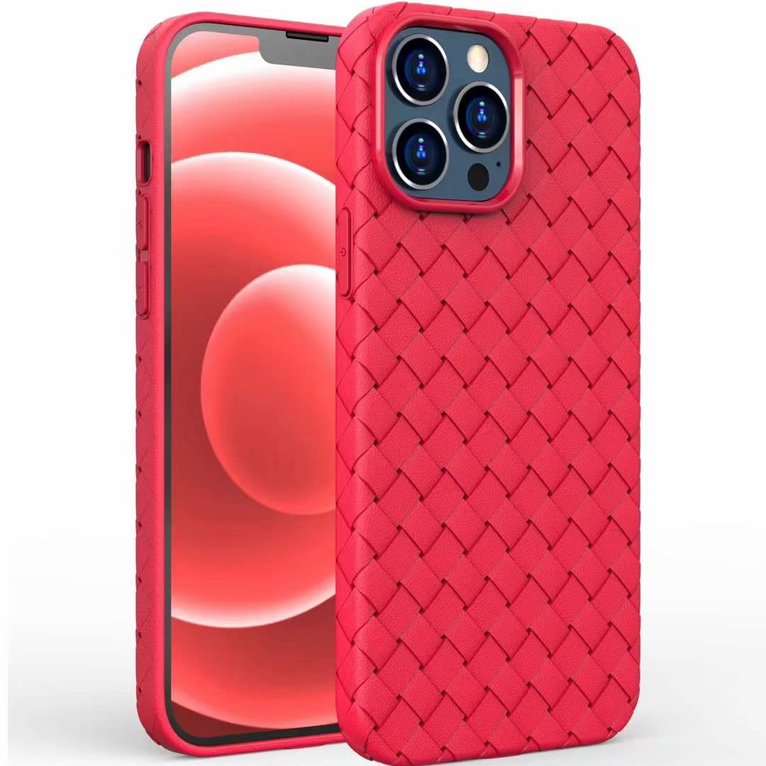 iPhone 14 Pro Max Cross Grid Weaving Pattern Design Silicone Case back Cover
