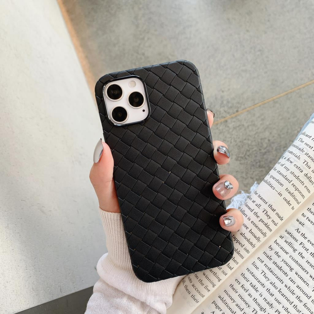 iPhone 14 Cross Grid Weaving Pattern Design Silicone Case back Cover