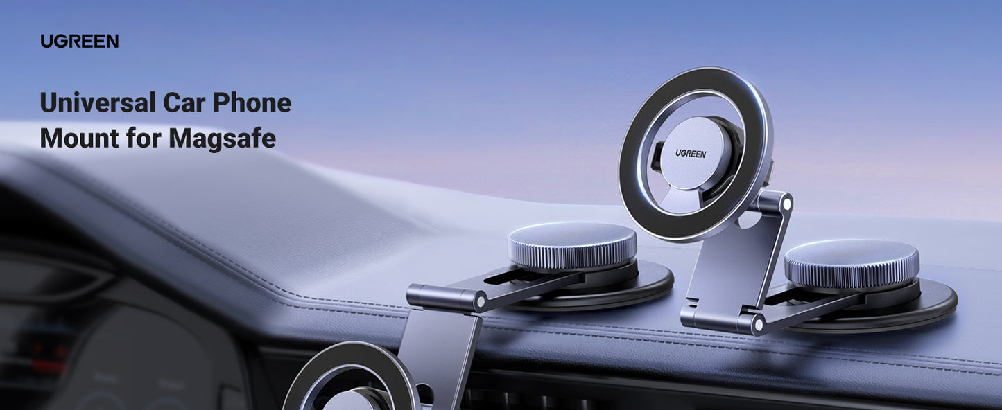 UGREEN Magnetic 360 Rotatable + Retractable Car Phone Holder Metal – Model LP865 – Adjustable Hands-Free Stand or Mount for Phone, Tablet, Laptop, Desk, Car, Home and Office Use