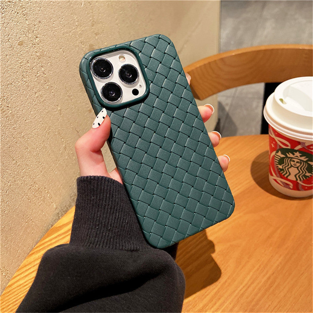 iPhone 14 Pro Max Cross Grid Weaving Pattern Design Silicone Case back Cover