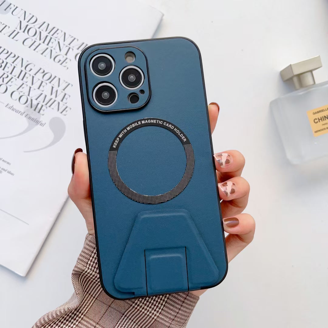 iPhone 14 Pro Max Magsafe Wireless Charging Mobile Phone Leather Case Buckle Ring Stand Back Cover