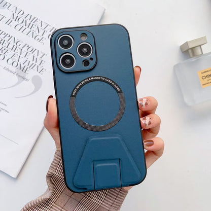 iPhone 14 Pro Max Magsafe Wireless Charging Mobile Phone Leather Case Buckle Ring Stand Back Cover