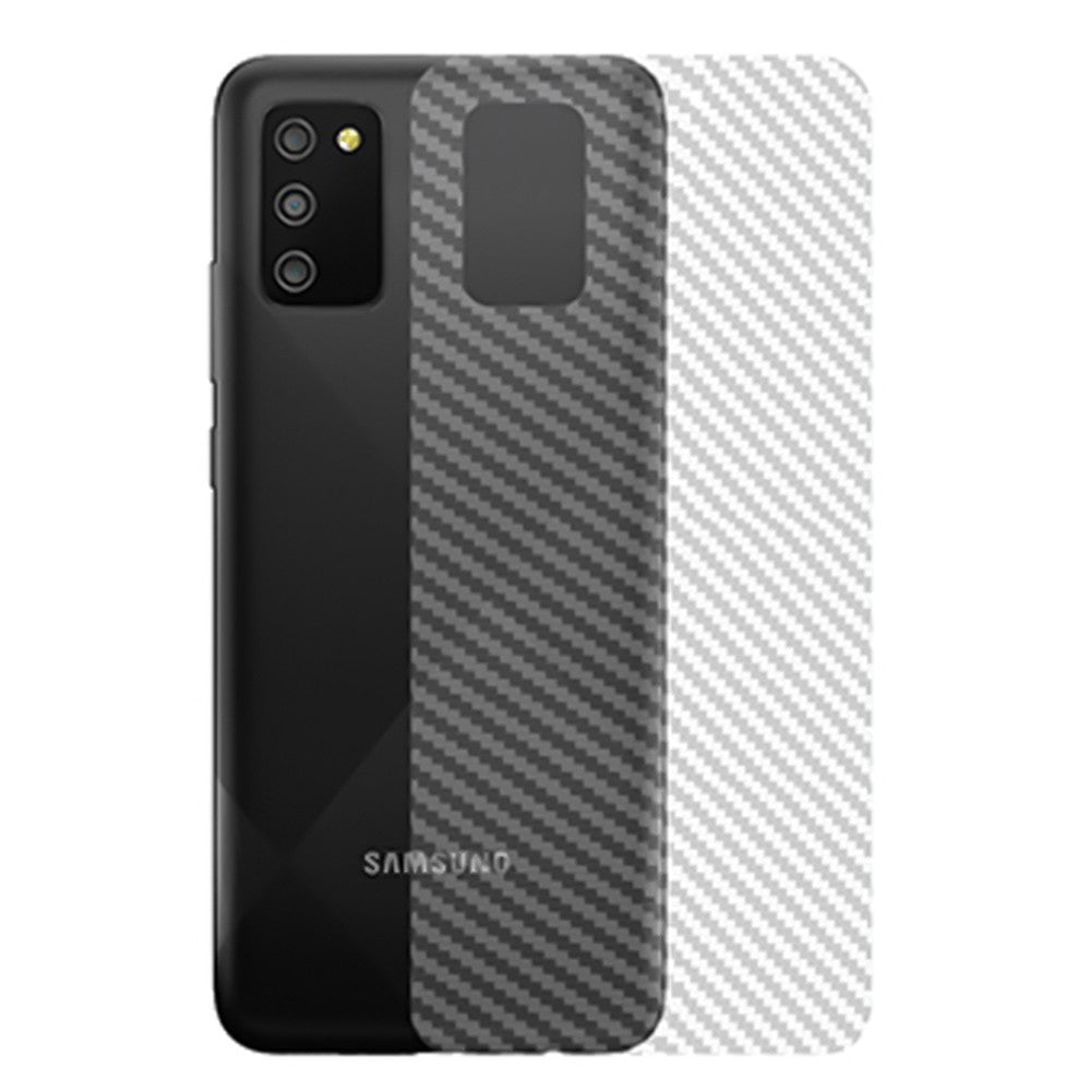 Combo Pack of Tempered Glass Screen Protector, Carbon Fiber Back Sticker, Camera lens Clear Glass Bundel for Samsung M02s