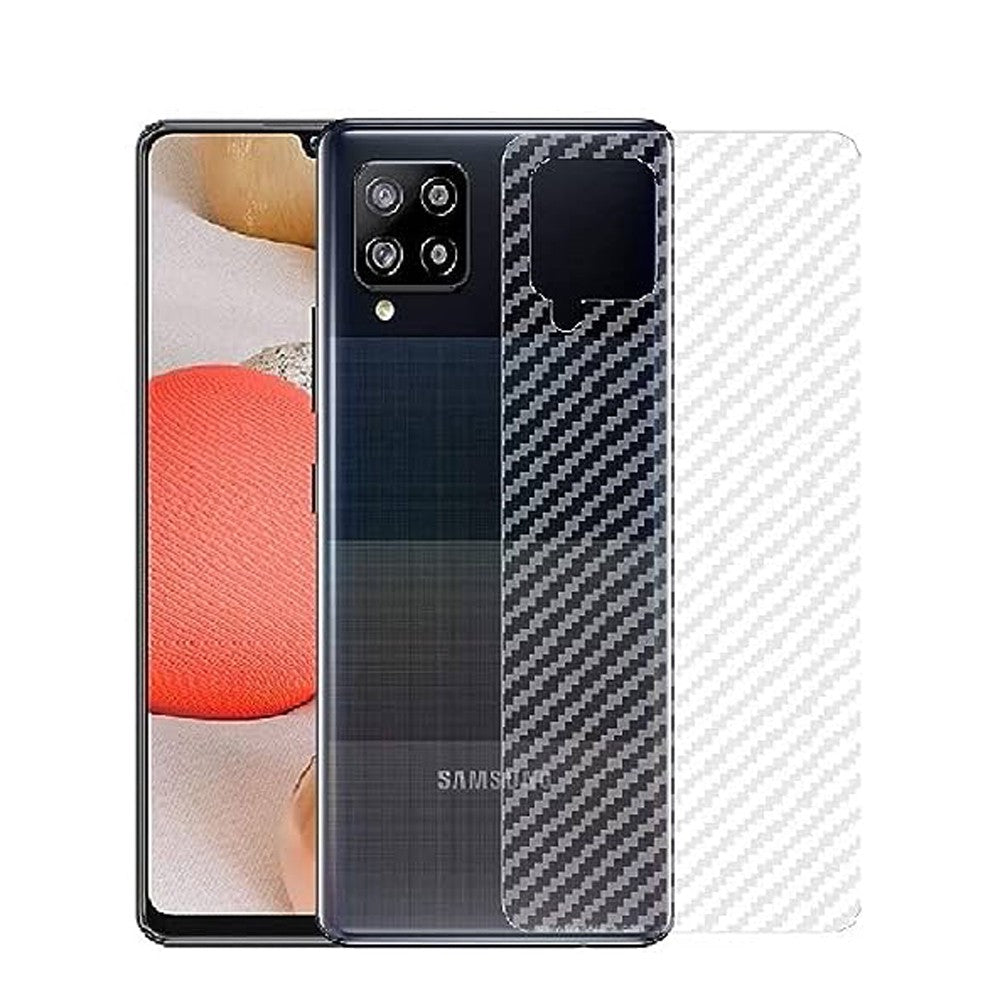 Combo Pack of Tempered Glass Screen Protector, Carbon Fiber Back Sticker, Camera lens Clear Glass Bundel for Samsung M42