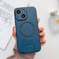 iPhone 14 Plus Magsafe Wireless Charging Mobile Phone Leather Case Buckle Ring Stand Back Cover