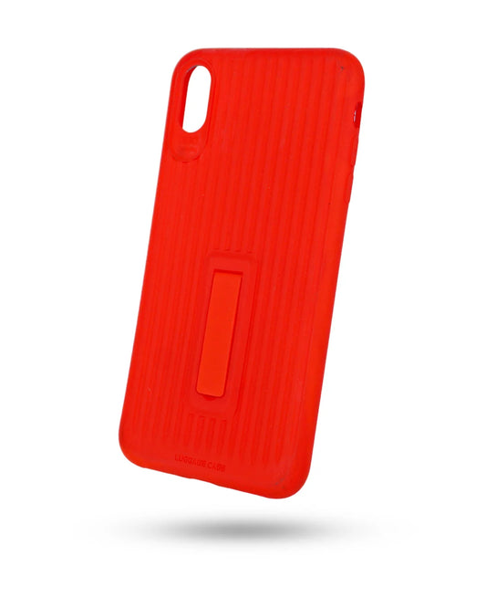 iPhone X / XS Stipe Hard Grip Suitcase type Back Cover with kick Stand Red