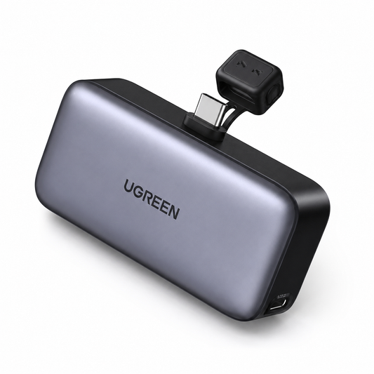 UGREEN Nexode 5000mAh Digital Display Power Bank with Built-in USB-C & Kickstand – Model PB503 – Portable Fast Charging Battery Pack for Smartphones, Tablets, Laptops and USB-Powered Devices