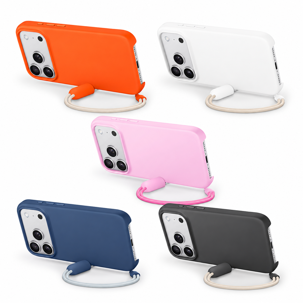 iPhone 17 Pro Premium Soft Silicone TPU Kickstand Strap Shockproof Protective Back Cover Case – Anti-Scratch Slim Lightweight Anti-Slip Cover with Adjustable Hands-Free Stand, Raised Camera & Screen Protection