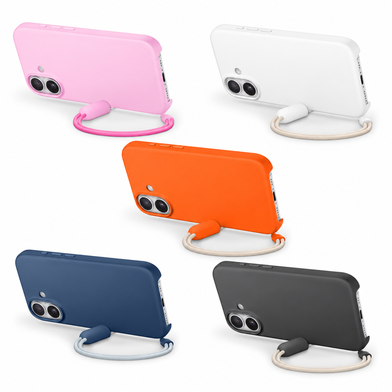 iPhone 17 Premium Soft Silicone TPU Kickstand Strap Shockproof Protective Back Cover Case – Anti-Scratch Slim Lightweight Anti-Slip Cover with Adjustable Hands-Free Stand, Raised Camera & Screen Protection