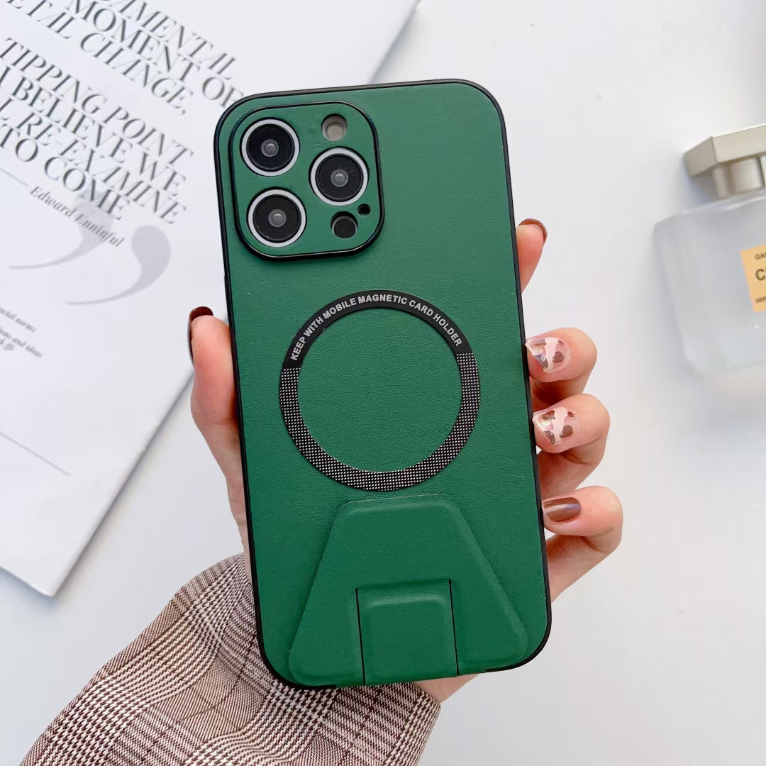 iPhone 13 Pro Max Magsafe Wireless Charging Mobile Phone Leather Case Buckle Ring Stand Back Cover