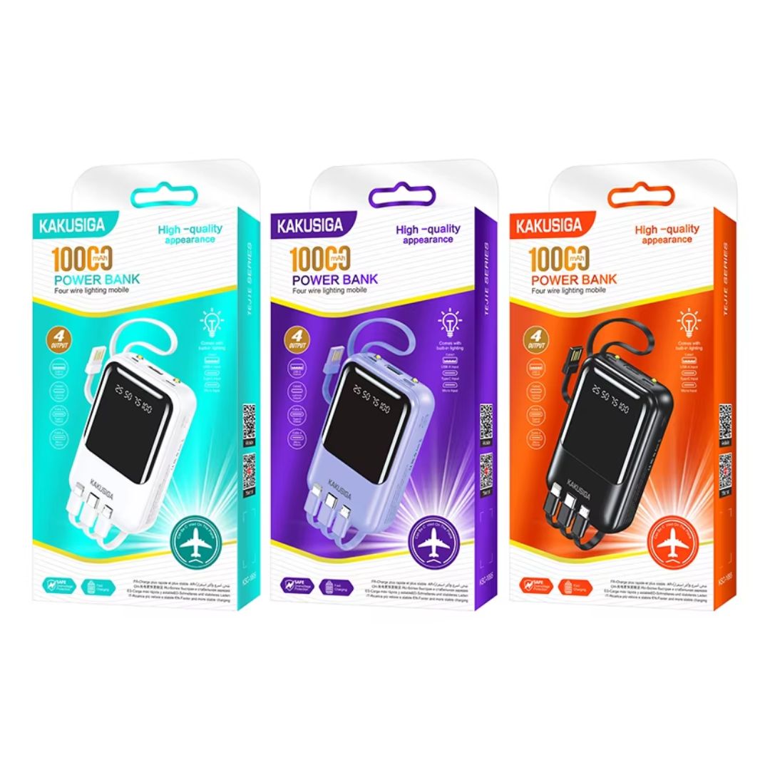 KAKUSIGA KSC-1095 4-in-1 Cable 10000mAh Power Bank White