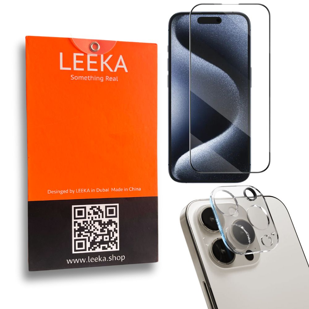 LEEKA Apple iPhone 15 Pro Max Supreme Quality HD Tempered Glass & Camera Lens Glass Screen Protector