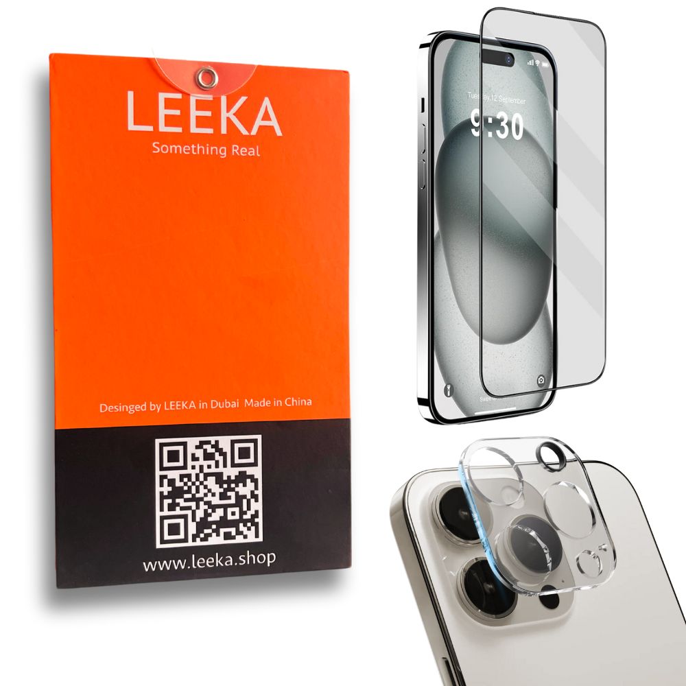 LEEKA Apple iPhone 15 Pro Supreme Quality HD Tempered Glass & Camera Lens Glass Screen Protector