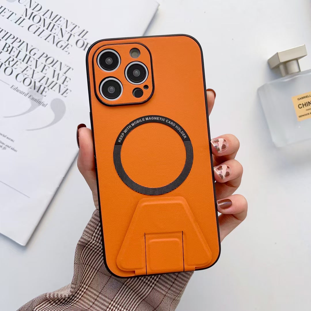 iPhone 14 Pro Max Magsafe Wireless Charging Mobile Phone Leather Case Buckle Ring Stand Back Cover