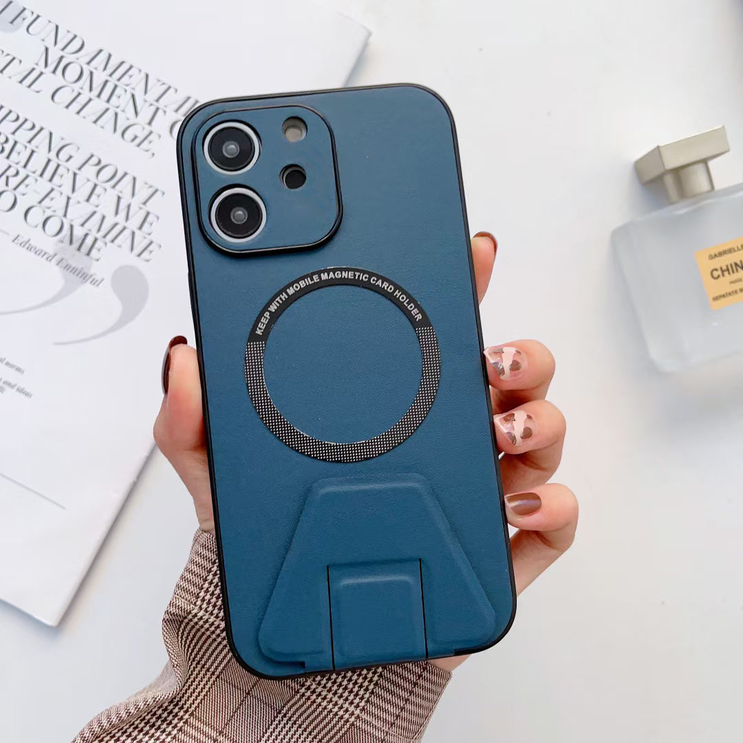 iPhone 12 Magsafe Wireless Charging Mobile Phone Leather Case Buckle Ring Stand Back Cover