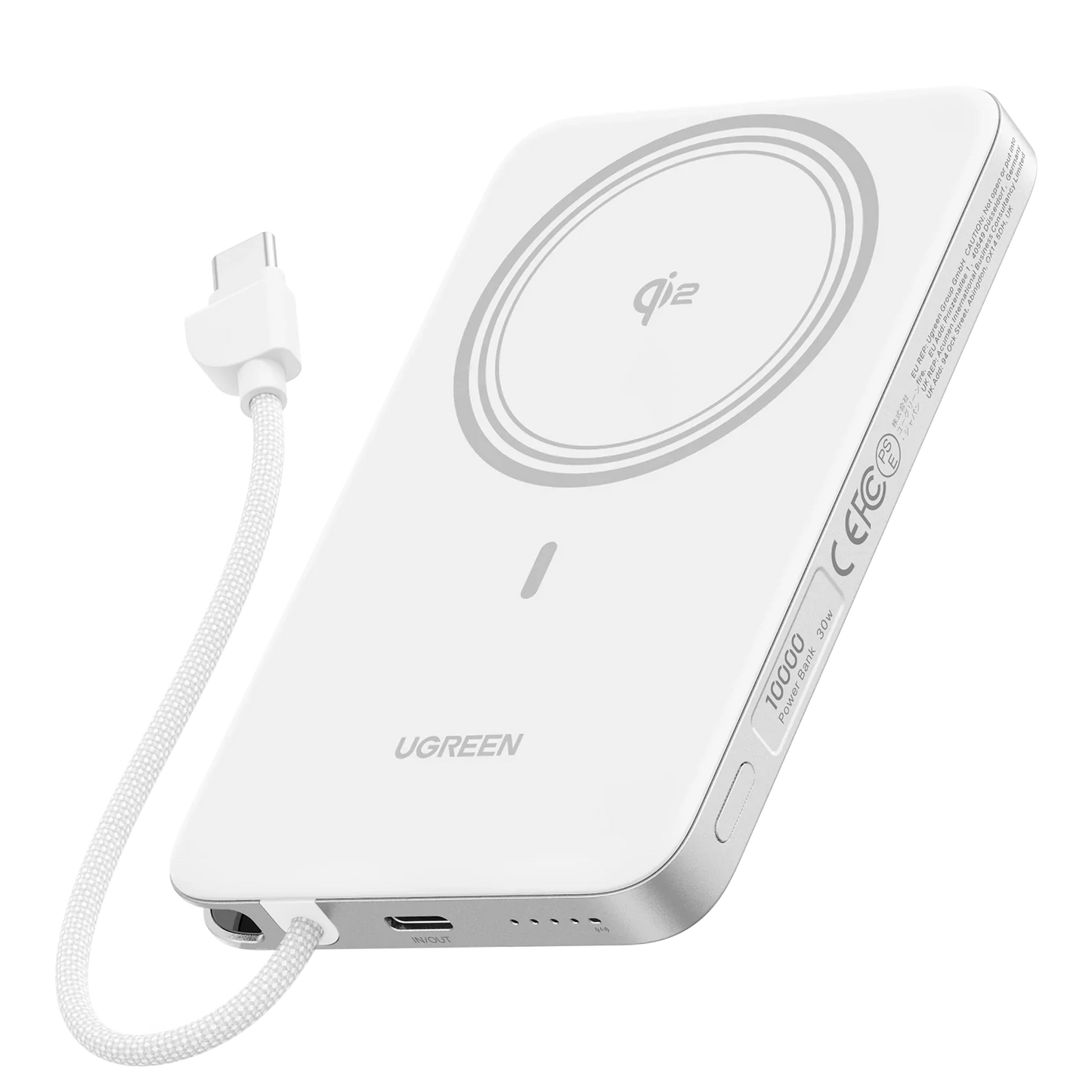 UGREEN Magflow Air 10000mAh 30W Qi2 Aluminium Alloy Magnetic Wireless Power Bank Built-in Cable – Model PB570 – Portable Fast Charging Battery Pack for Smartphones, Tablets, Laptops and USB-Powered Devices