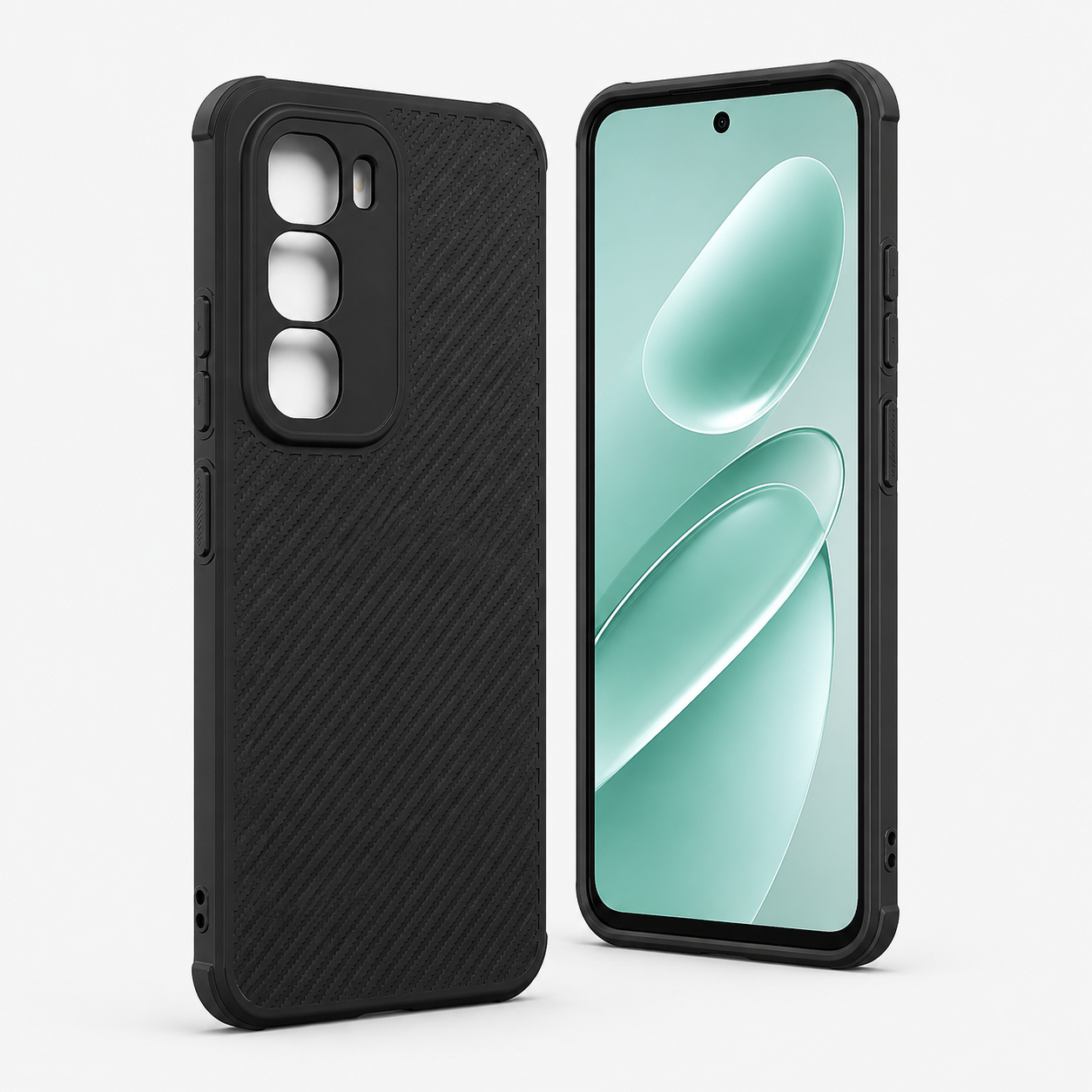 infinix Hot 60 Pro Carbon Fiber texture Hard Rubber armour back cover shock-porof case