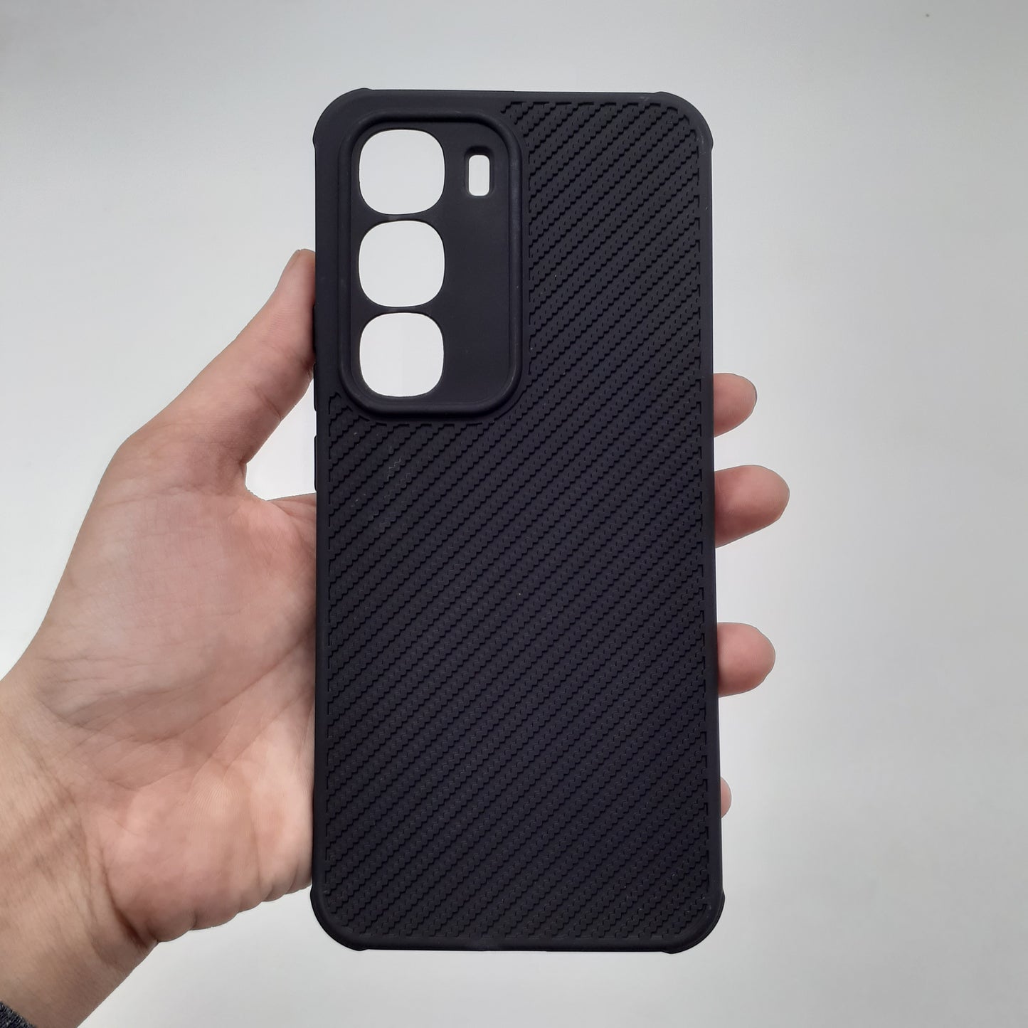 infinix Hot 60 Pro Plus Carbon Fiber texture Hard Rubber armour back cover shock-porof case