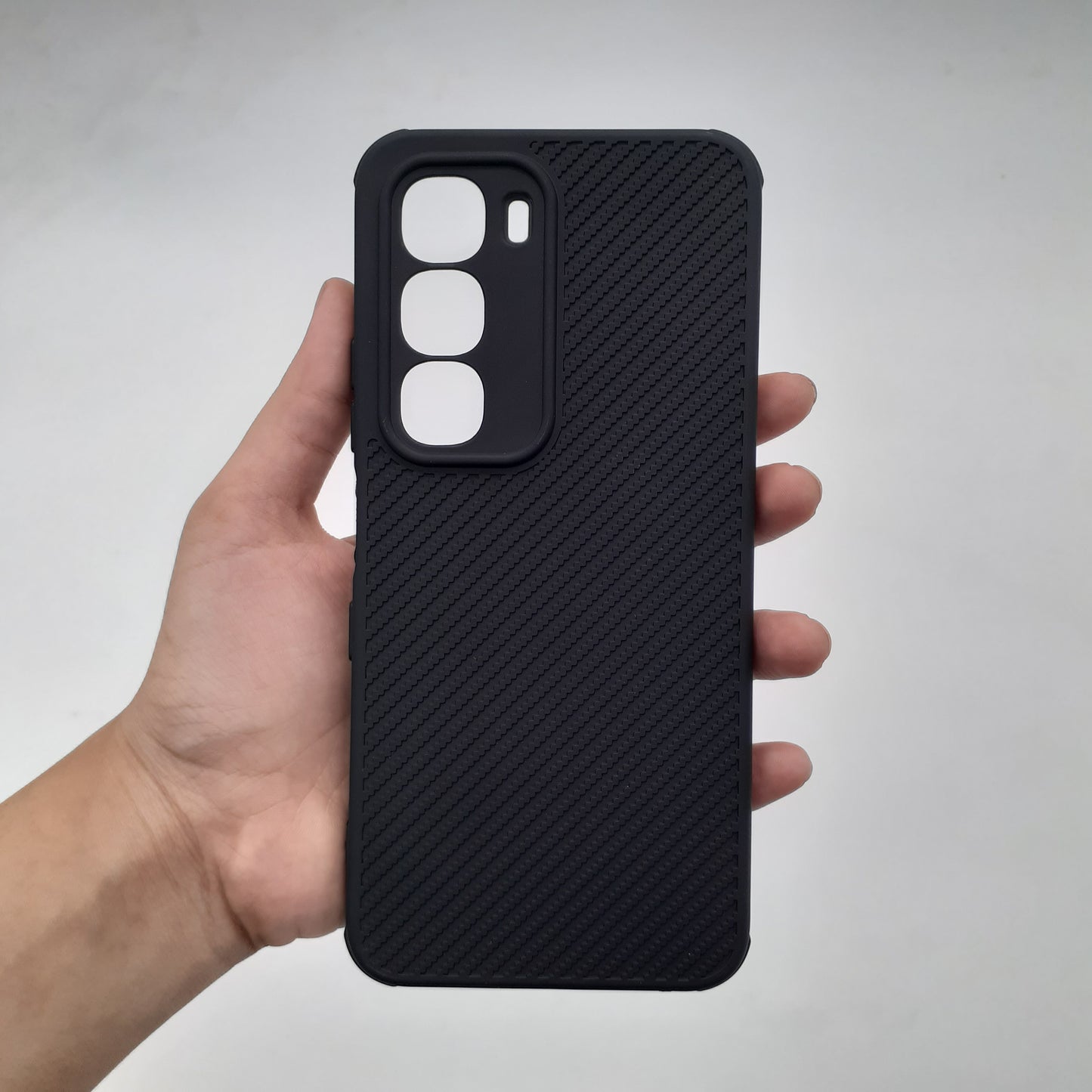 infinix Hot 60i Carbon Fiber texture Hard Rubber armour back cover shock-porof case