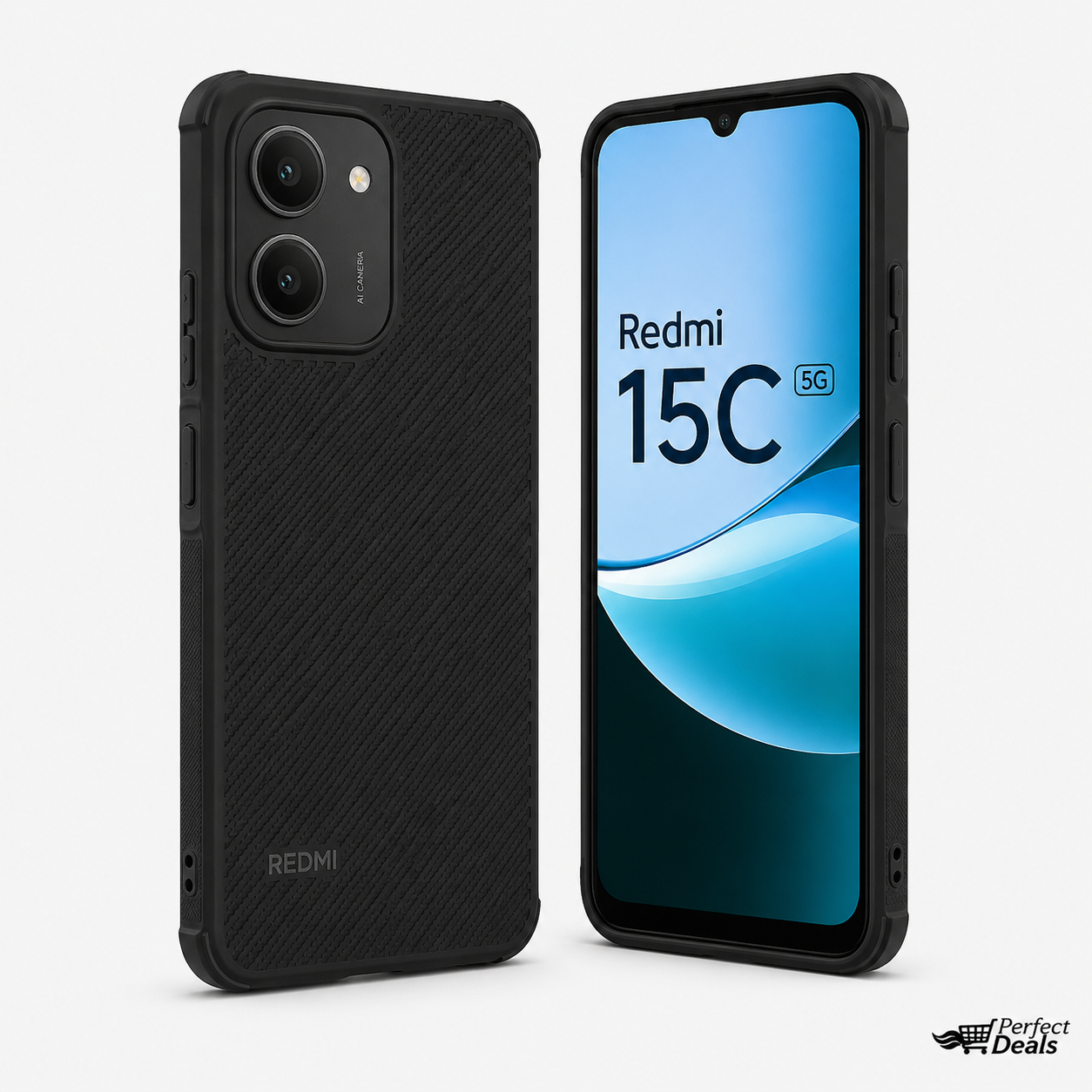 Redmi 15C Carbon Fiber texture Hard Rubber armour back cover shock-porof case