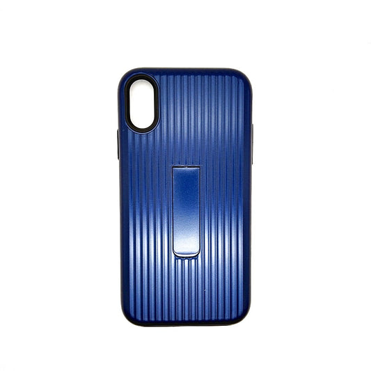 iPhone X / XS Stipe Hard Grip Suitcase type Back Cover with kick Stand Blue