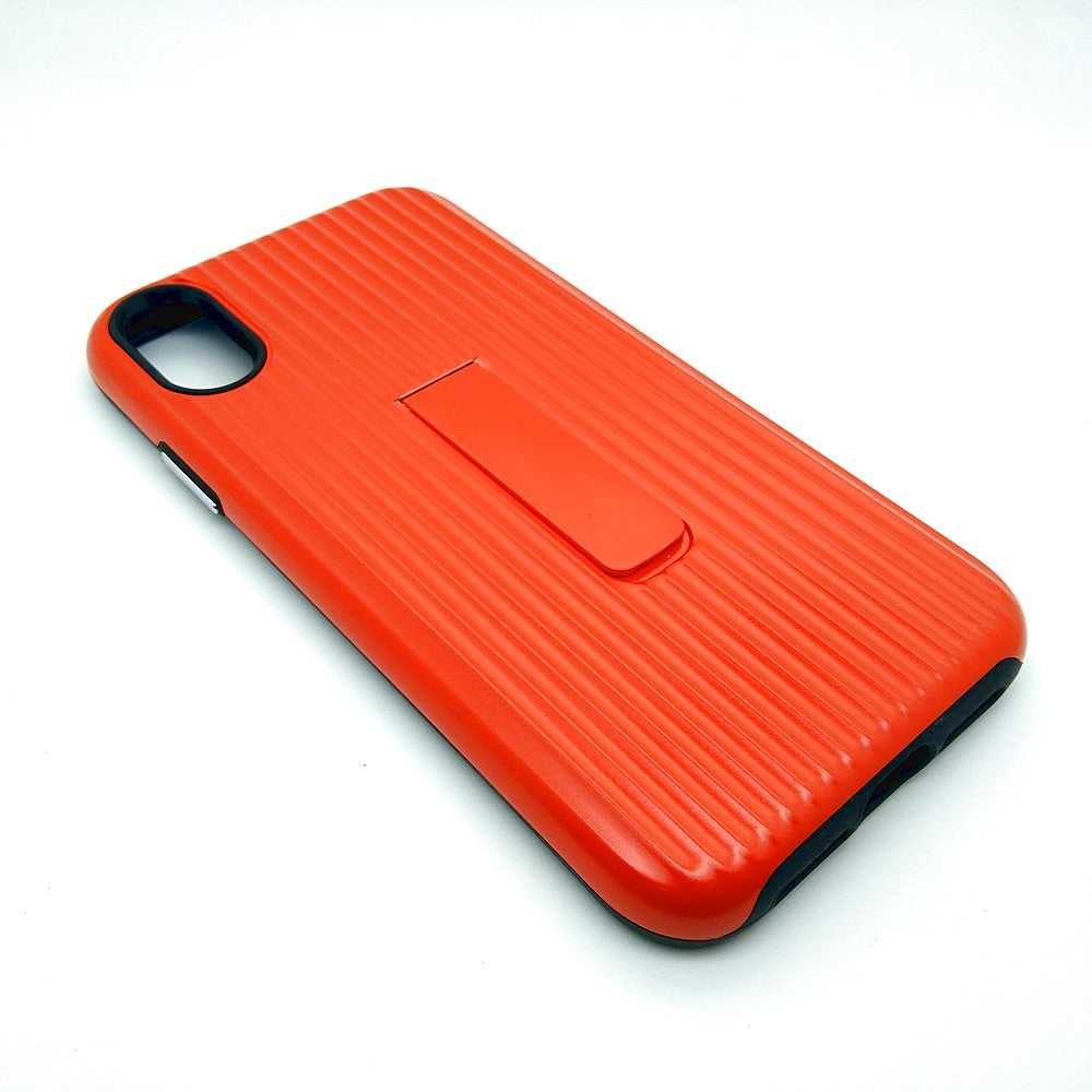 iPhone XR Stipe Hard Grip Suitcase type Back Cover with kick Stand Red