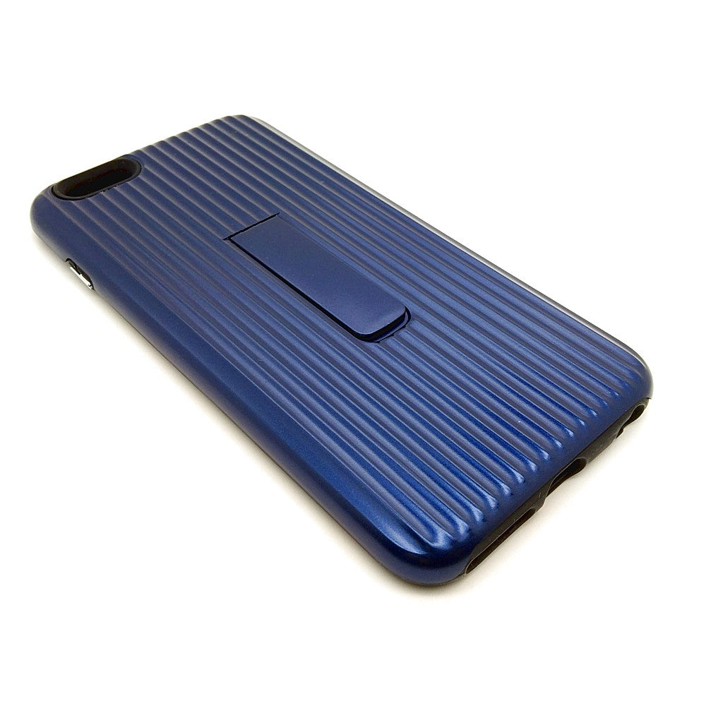 iPhone 6 Plus / 6s Plus Stipe Hard Grip Suitcase type Back Cover with kick Stand Blue