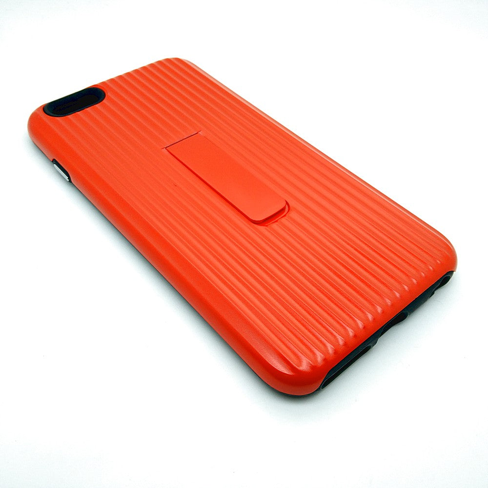 iPhone 6 Plus / 6s Plus Stipe Hard Grip Suitcase type Back Cover with kick Stand Red