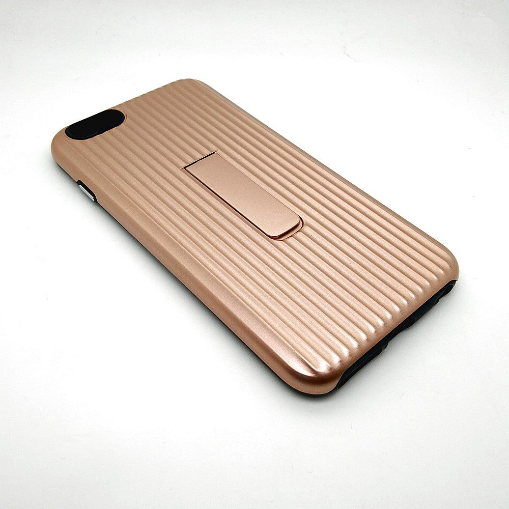 iPhone 6 Plus / 6s Plus Stipe Hard Grip Suitcase type Back Cover with kick Stand Rode Gold