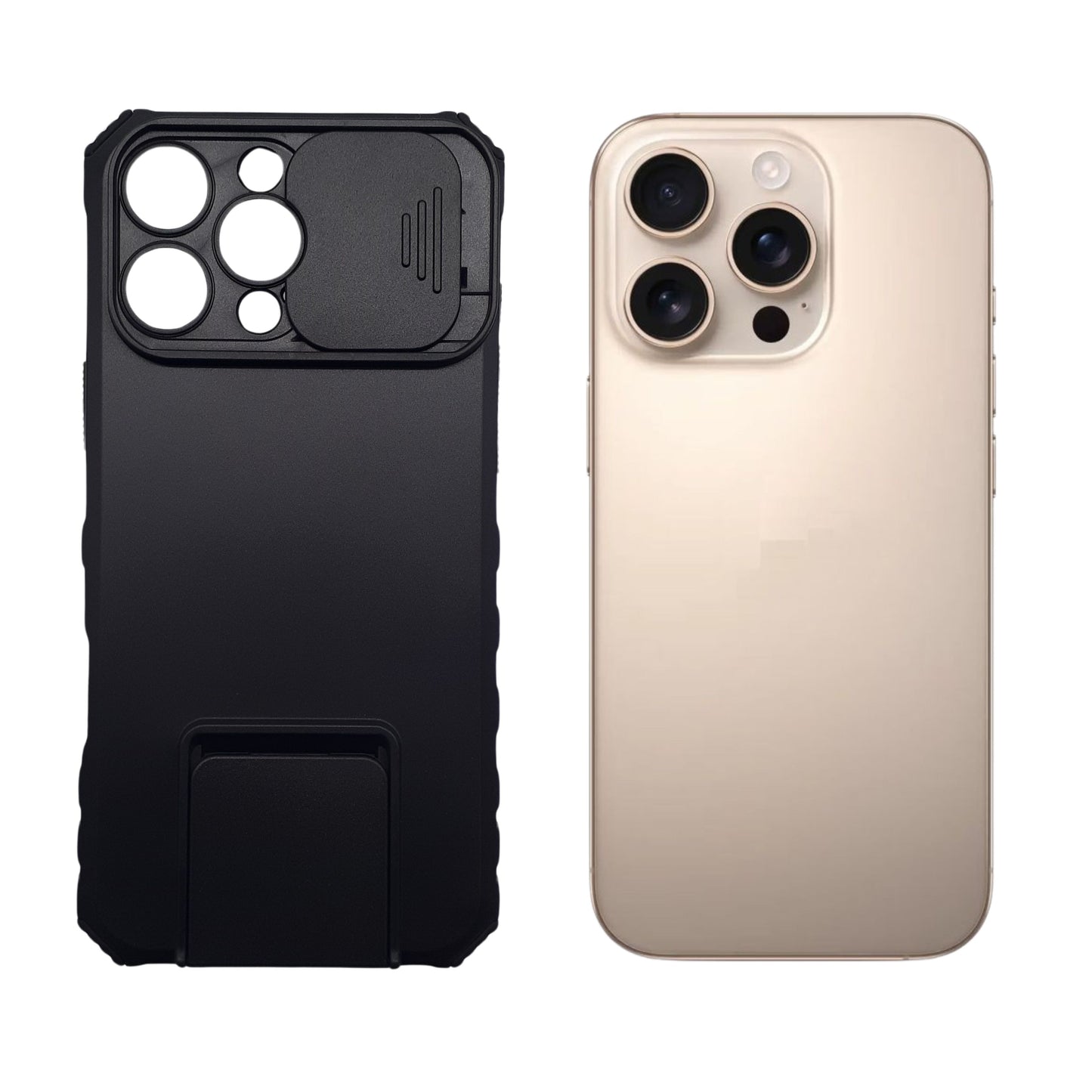 iPhone 16 Pro Max Heavy Duty Shockproof Case with Slide Camera Cover, Integrated Kickstand, and Magnetic Car Mount Holder