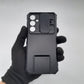 Samsung S23 FE Shockproof Case with Sliding Camera Cover and Integrated Ring Stand Holder, Heavy Duty Protection, Black