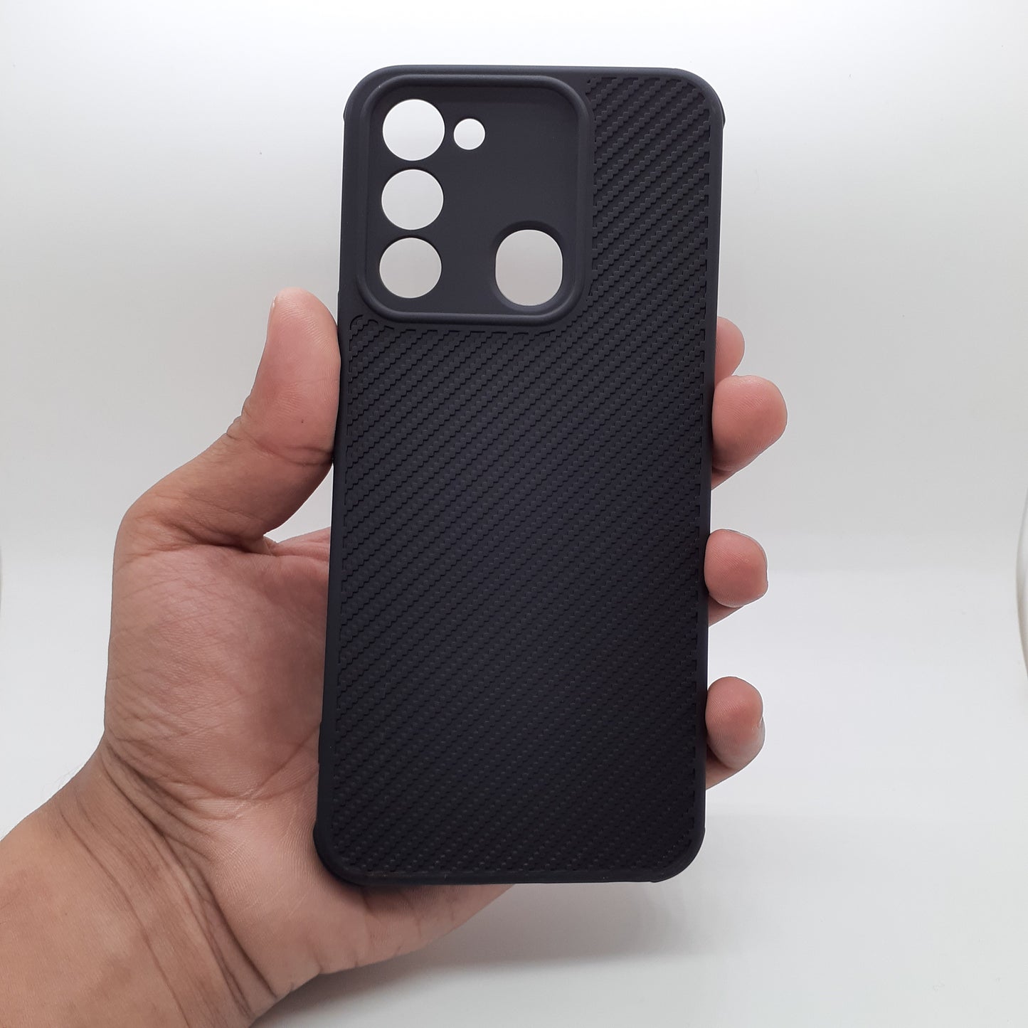 Tecno Spark 8C Carbon Fiber texture Hard Rubber armour back cover shock-porof case