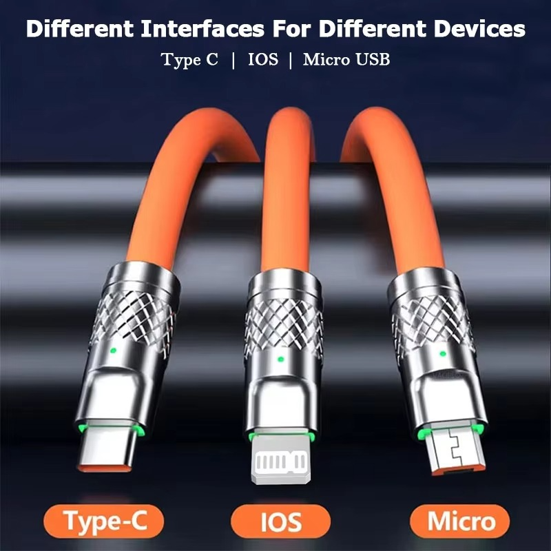 3-in-1 Fast Charging 6A 120W USB Type-C Cable – Multi USB A to Type-C, Micro USB & Lightning Charger Cord for iPhone, Samsung, Huawei, Xiaomi – Durable OD6.0 Braided Data Sync Cable