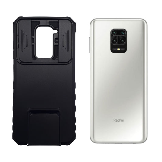 Redmi Note 9 Case, Heavy Duty Shockproof Full-Body Protective Cover with Sliding Camera Lens Protector and Built-in Kickstand for Video Viewing.