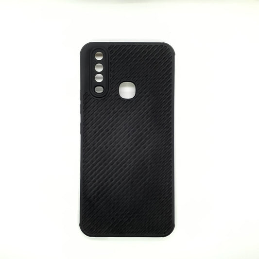 Vivo Y12 Carbon Fiber texture Hard Rubber armour back cover shock-porof case