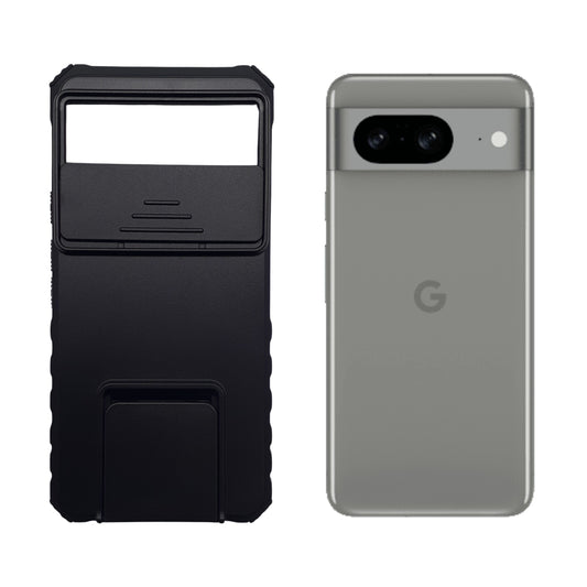 Google Pixel 8 Heavy Duty Shockproof Case with Slide Camera Lens Cover and Integrated Kickstand/Stand for Hands-Free Viewing