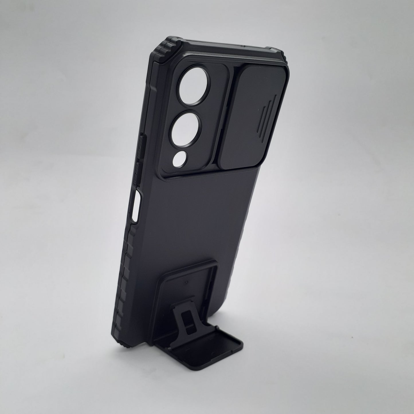 Vivo Y17s Shockproof Armor Case with Slide Push Pull Camera Lens Protection and Invisible Live Stand Phone Back Cover