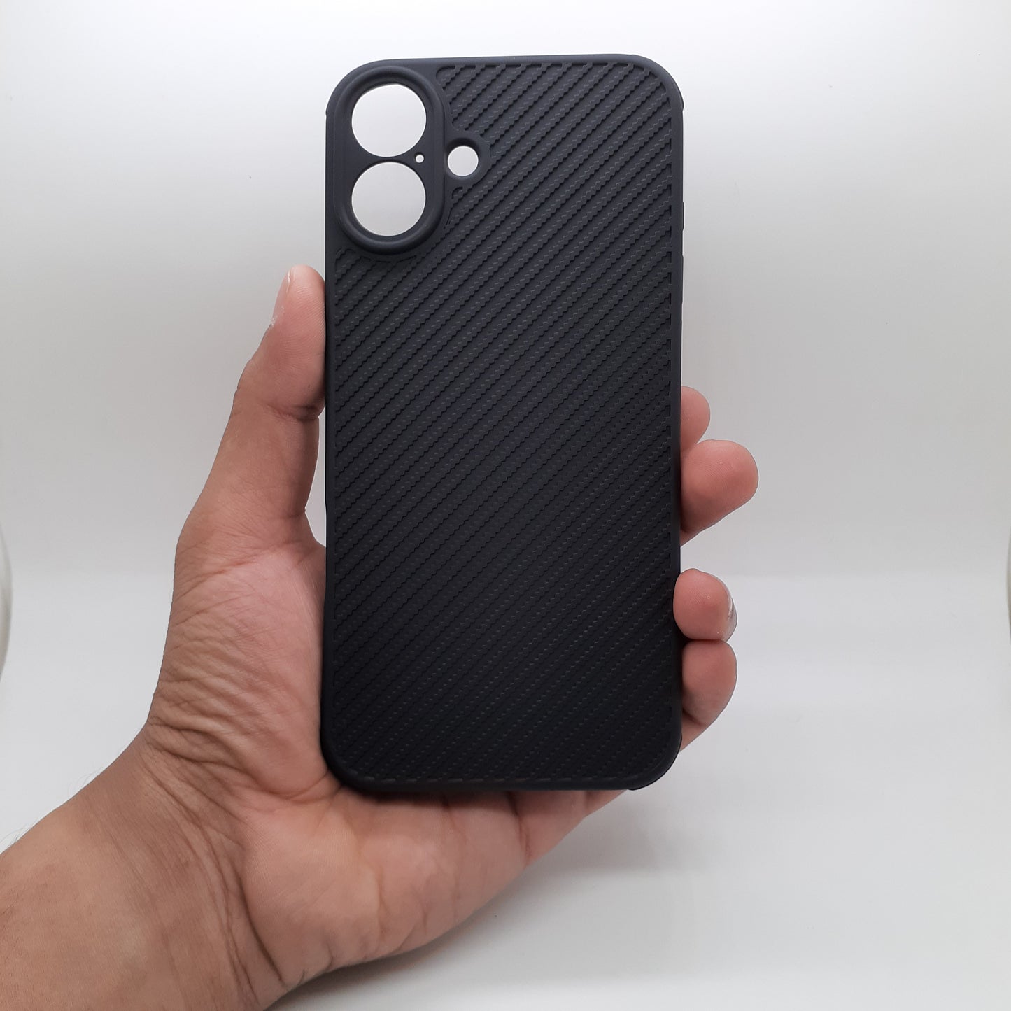 iPhone 16 Plus Carbon Fiber texture Hard Rubber armour back cover shock-porof case