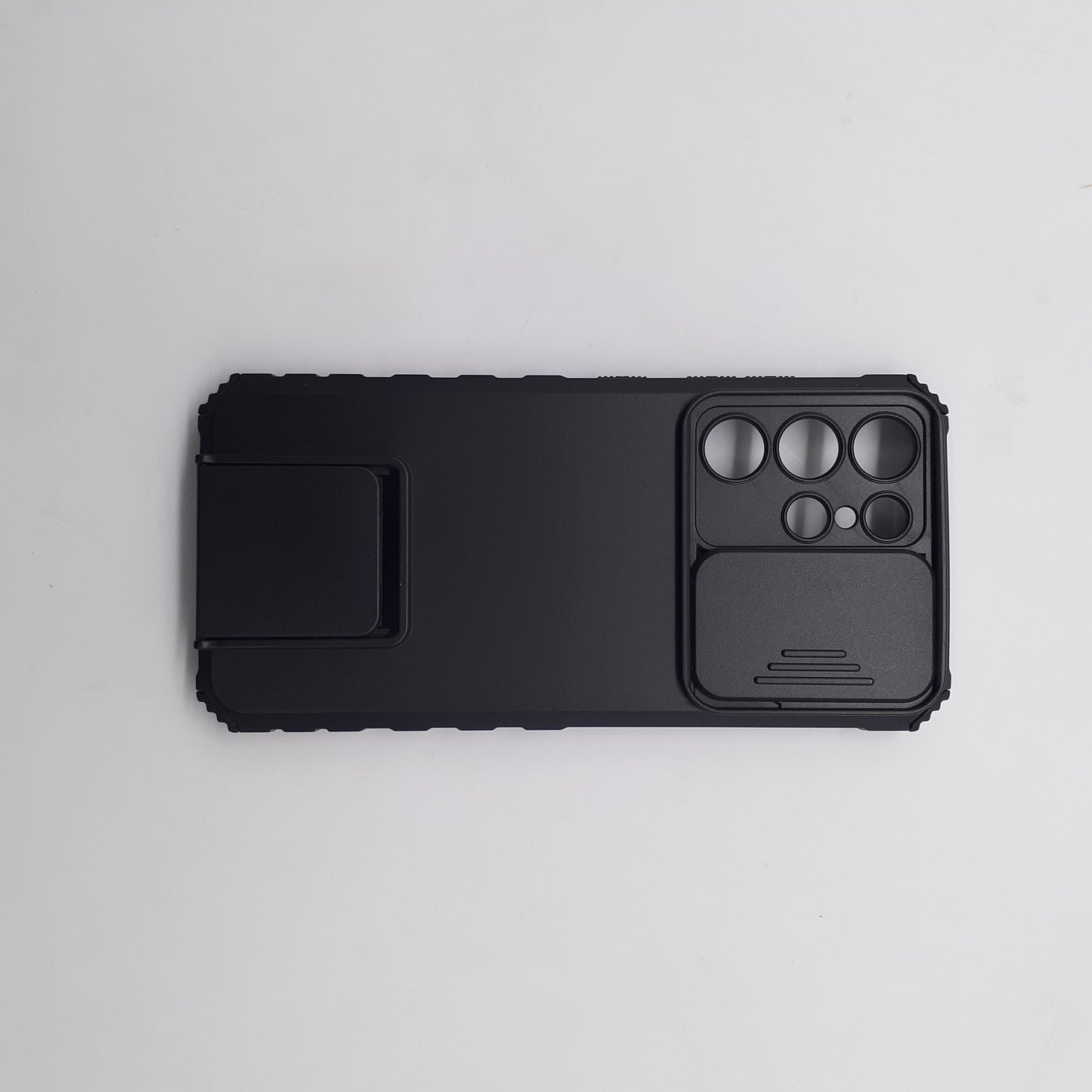 Samsung S21 Ultra Protective Phone Case with Sliding Camera Cover and Integrated Kickstand, Shockproof Bumper, Full Body Armor, Black