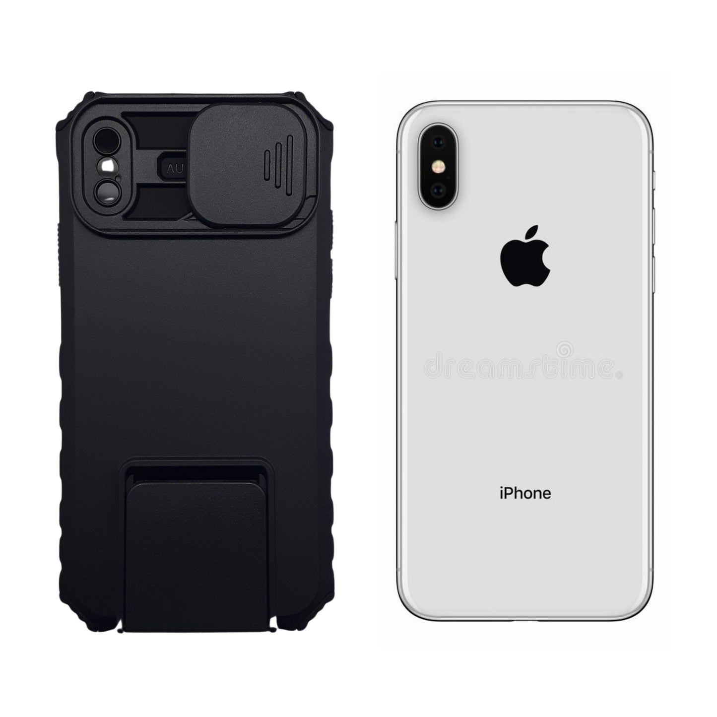 iPhone X Heavy Duty Shockproof Case with Camera Slide Cover and Integrated Kickstand Built-in Stand Full Body Protective Cover