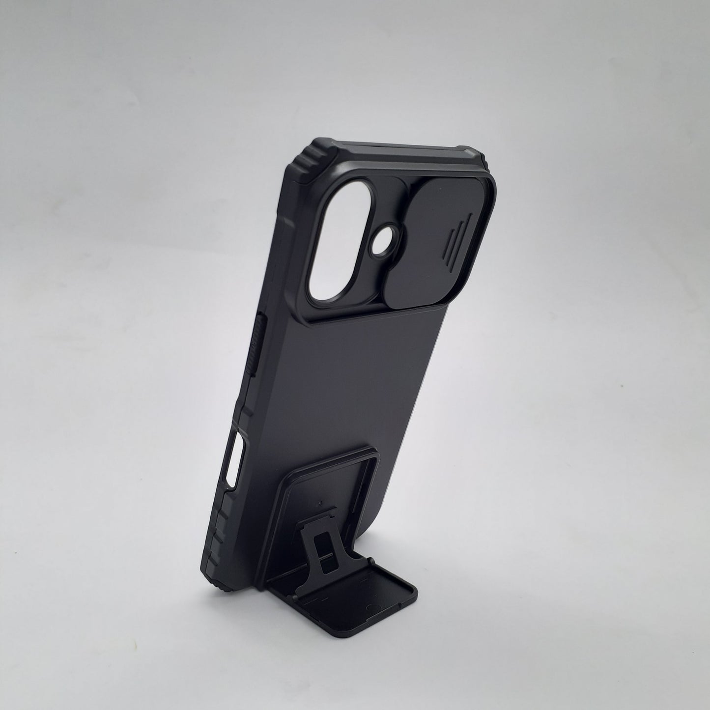 iPhone 16 Heavy Duty Protection Case with Camera Slide Cover and Integrated Kickstand for Hands-Free Viewing
