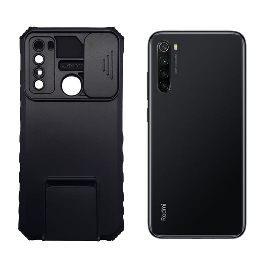 Redmi Note 8 Shockproof Armor Phone Case with Slide Camera Lens Protector Cover and Magnetic Ring Kickstand Built-in Holder Stand