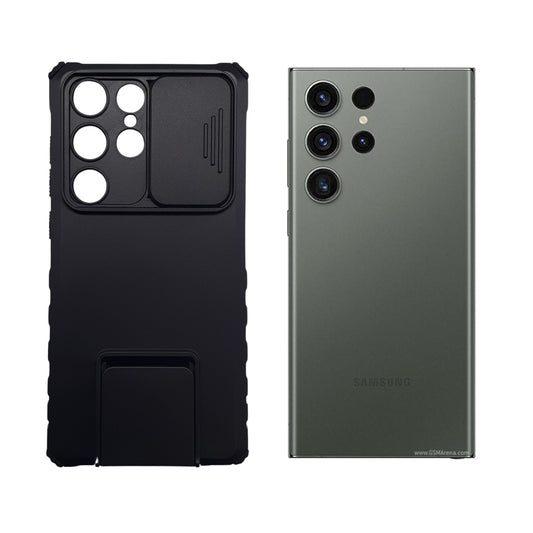Samsung S23 Ultra Heavy Duty Shockproof Phone Case with Slide Camera Cover and Integrated Kickstand for Hands-Free Viewing
