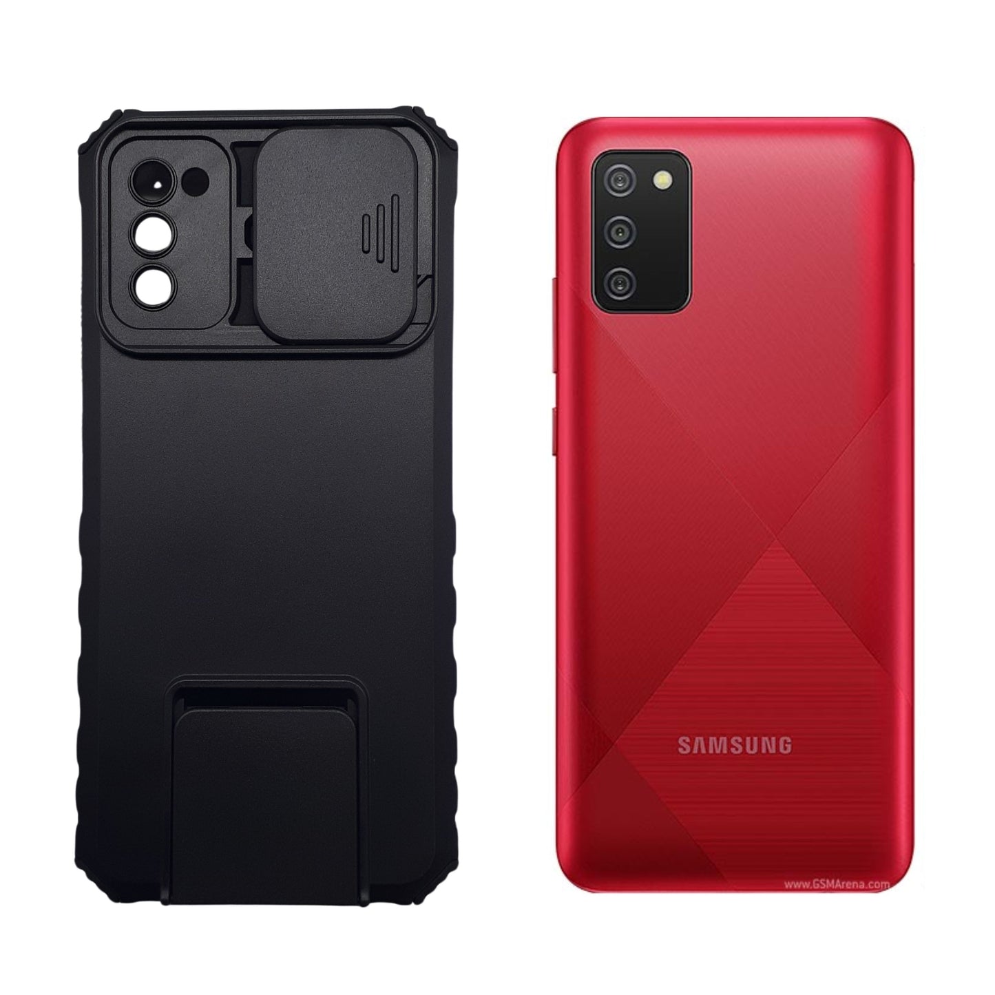 Samsung A02s Case, Heavy Duty Shockproof Protective Cover with Sliding Camera Lens Protector and Foldable Kickstand Built-in Stand