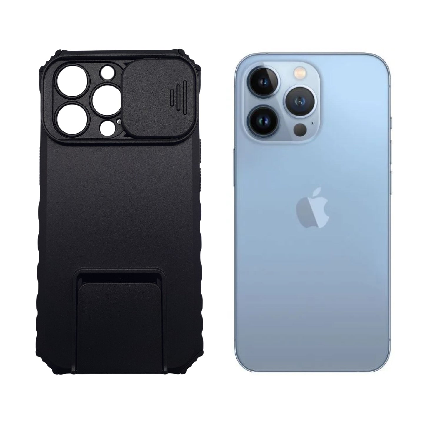 iPhone 13 Pro Heavy-Duty Protective Case with Integrated Camera Slide Cover and Multi-Angle Built-in Kickstand for Maximum Privacy and Hands-Free Viewing