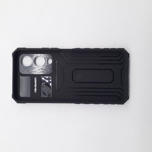 Vivo Y17s Shockproof Armor Case with Slide Push Pull Camera Lens Protection and Invisible Live Stand Phone Back Cover