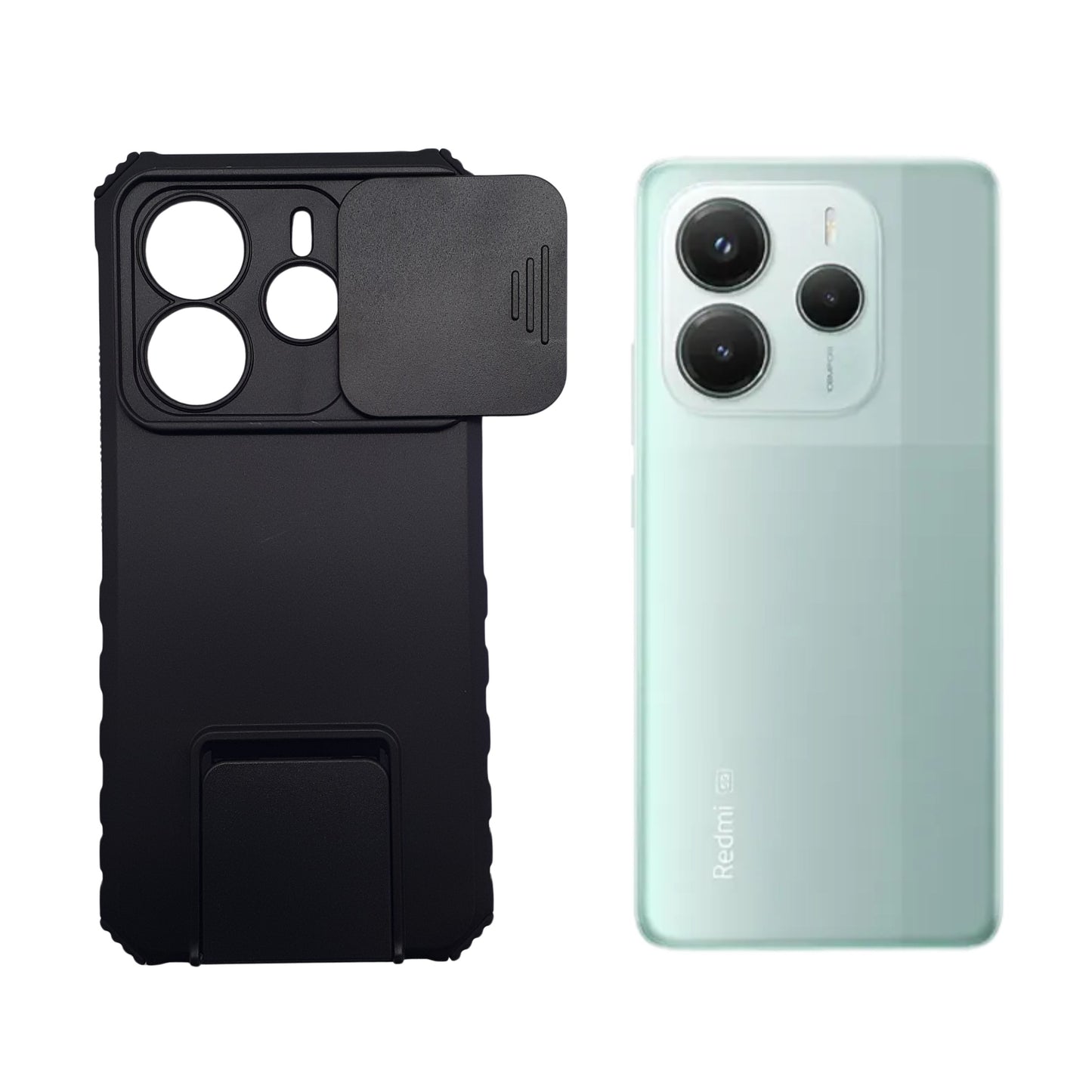 Redmi Note 14 Heavy Duty Protective Phone Case with Sliding Camera Cover and Integrated Built-in Kickstand for Hands-Free Viewing